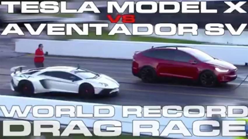 Tesla Model X tegen Lamborghini Aventador in drag race